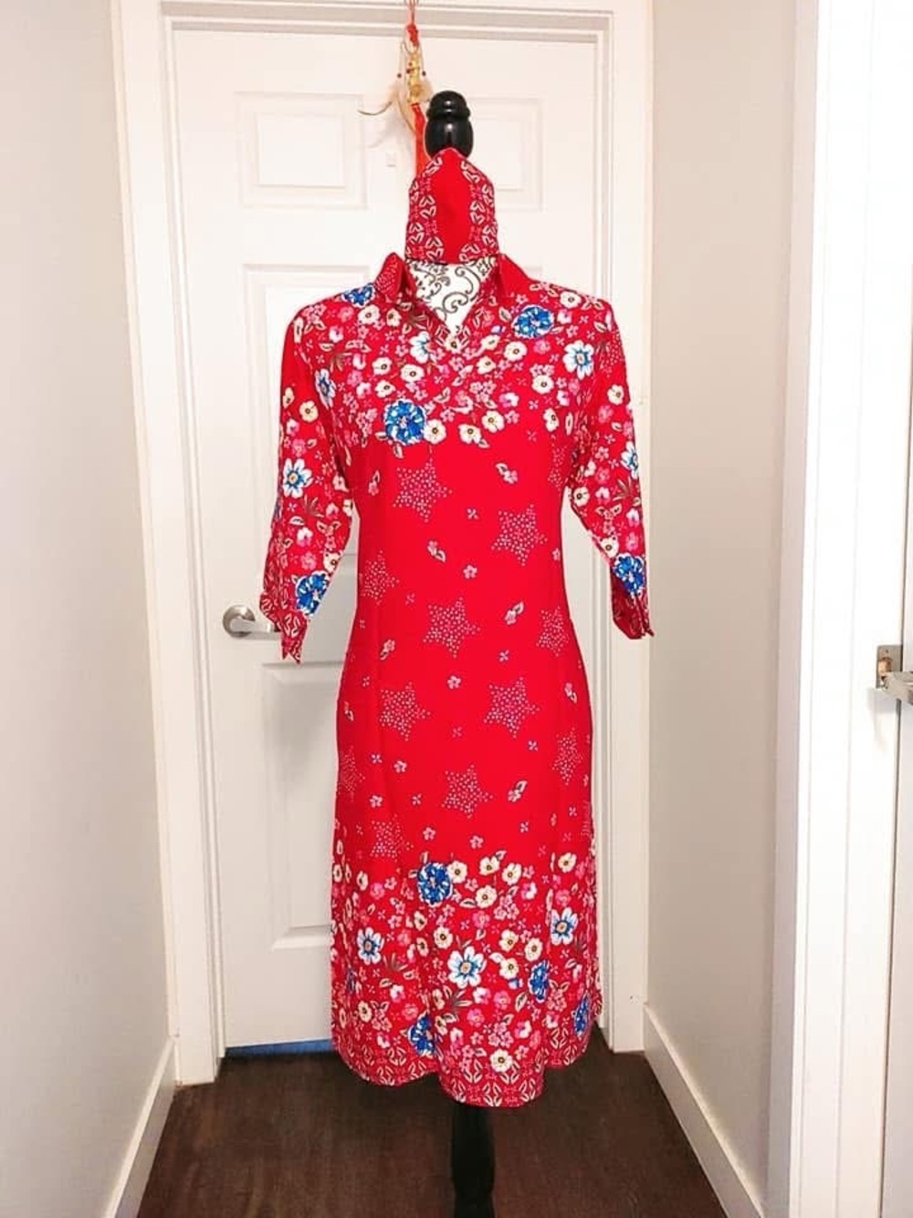 Red Floral Long Sleeve Dress - Brand Unspecified